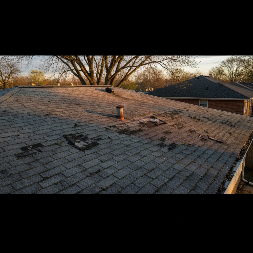 aged asphalt shingle roof in Bloomingdale Florida showing wear and deterioration