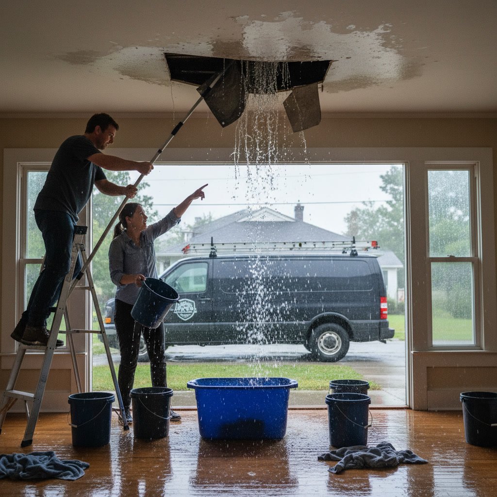 Emergency roof leak damage in Dover Florida home requiring immediate professional repair