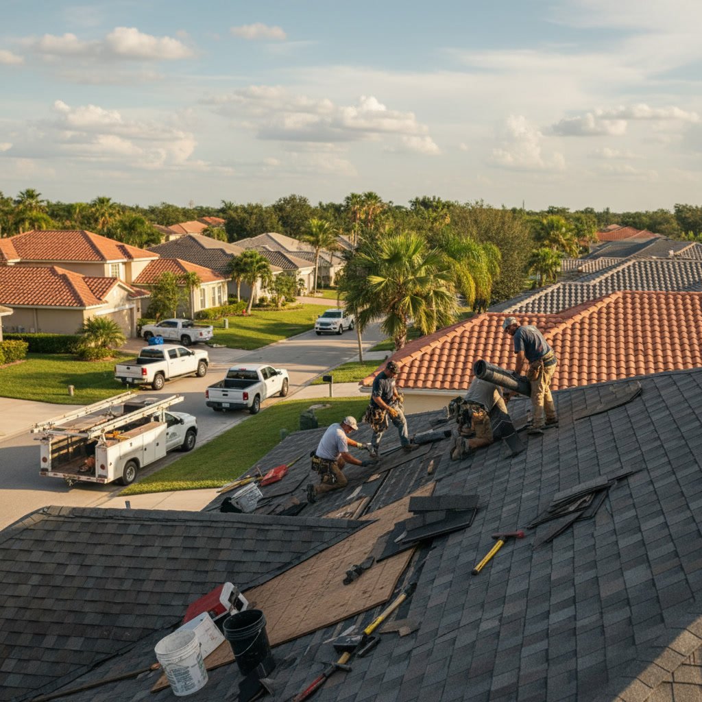 Roof repair cost factors in Valrico Florida including damaged shingles and leak detection