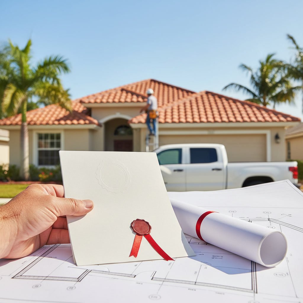 Florida roofing contractor license verification check on laptop screen