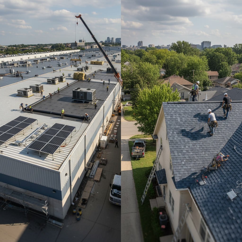 Roofing contractor installing commercial TPO membrane on flat roof in Tampa Bay area