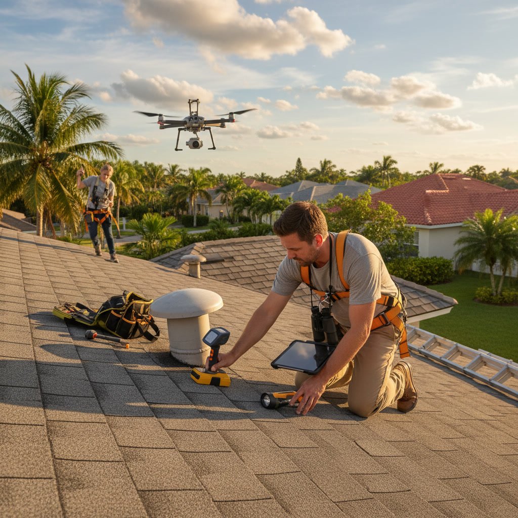 Close-up view of Florida roof showing common inspection points and potential problem areas