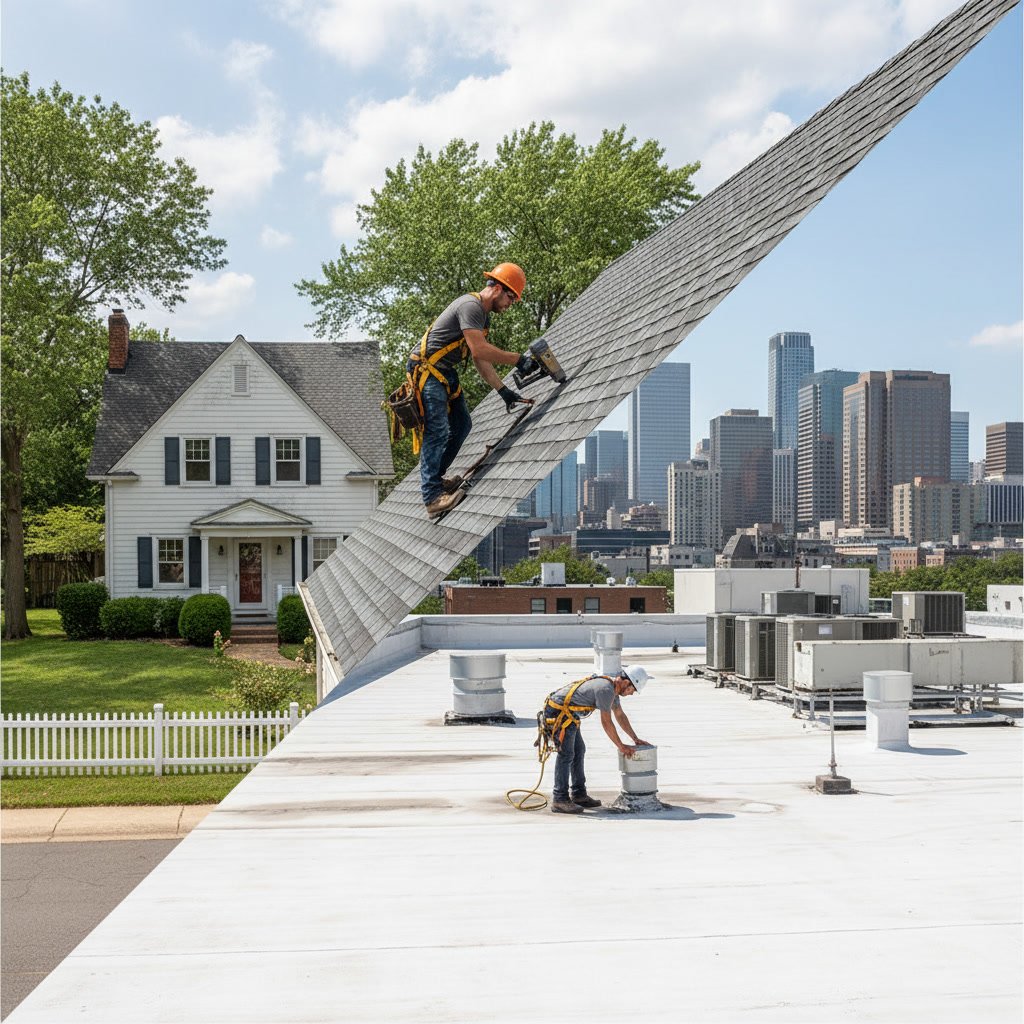 Licensed roofing contractor performing thorough roof inspection with professional equipment