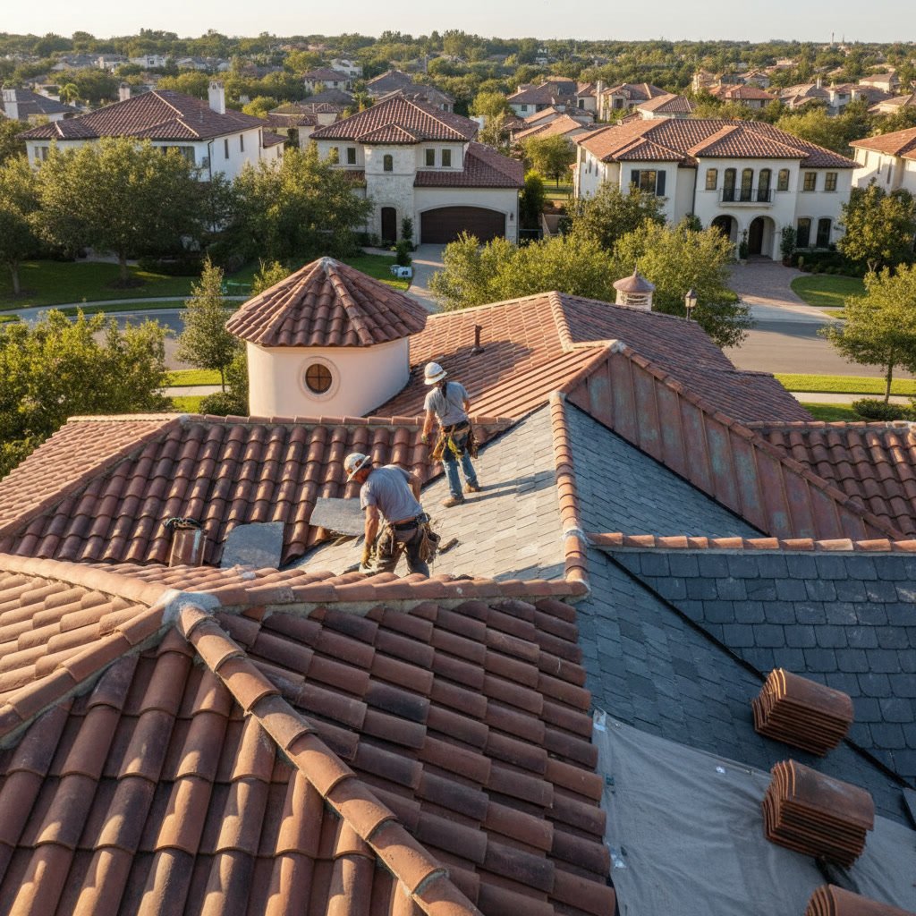 Professional roofing contractor meeting with HOA review board for project approval