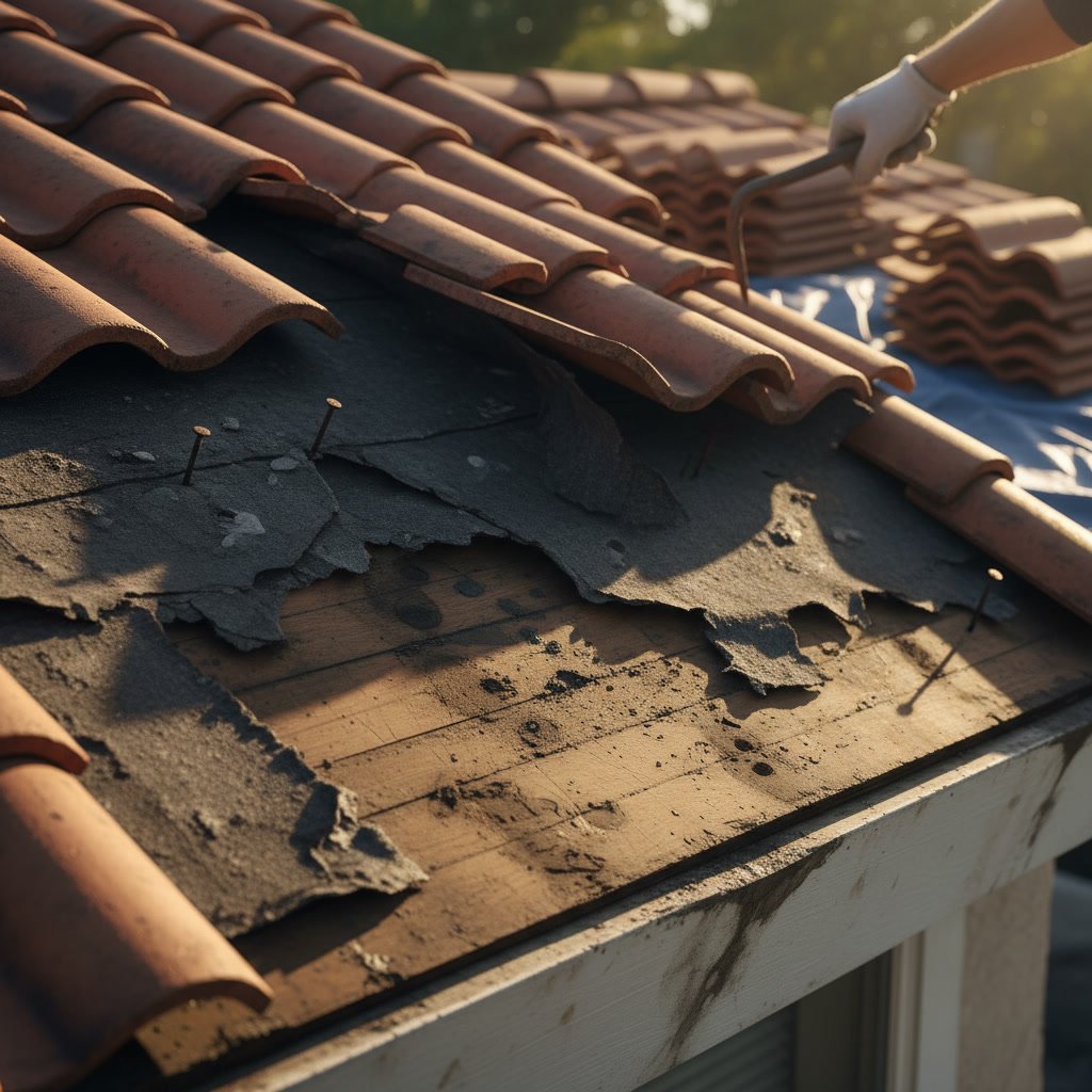 intact clay tile roof with potential hidden underlayment failure underneath