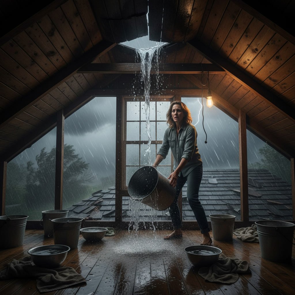 Heavy rain storm creating potential roof leak emergency conditions in Florida